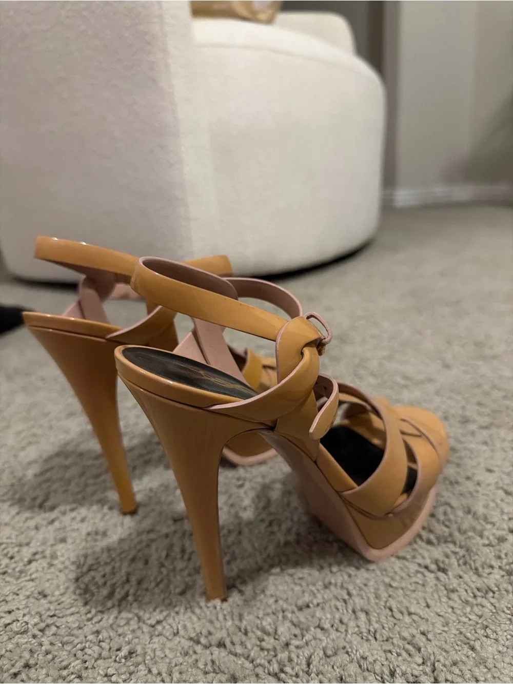 Yves Saint Laurent Tan Leather Woven Slingback Heels